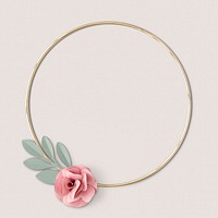 Round gold frame with paper craft flowers mockup