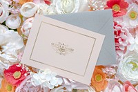 Blank card on flowers template mockup