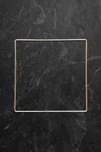Square gold frame on black marble texture background