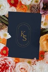 Botanical wedding invitation card mockup