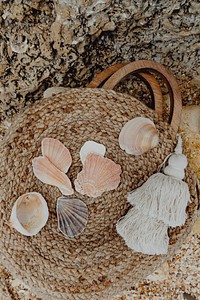 Handmade beach bag left in the sand