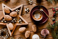 Hot chocolate and walnuts on a Christmas night