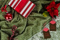 Christmas gift box and tag cards with a poinsettia