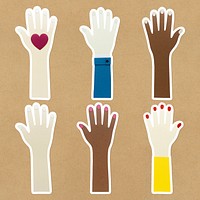 Paper craft hands of diversity design element set