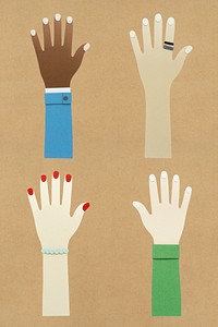 Paper craft hands of diversity design element set