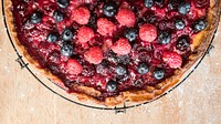Homemade berry pie on a wooden table