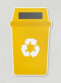 Yellow trash with recycle symbol