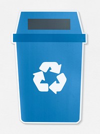 Blue trash with a recycle symbol