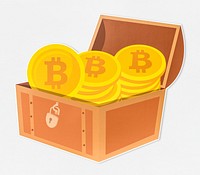 Stack of bitcoins in a treasure chest