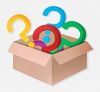 Colorful question mark icons in an open box