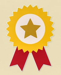 Golden star prize badge with red ribbons