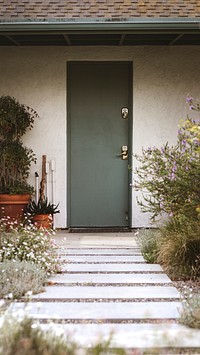 Green front door exterior decor