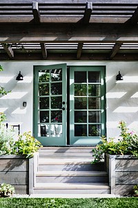 Green front door exterior decor