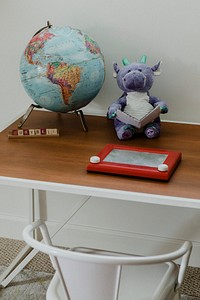 Magnetic drawing board on a wooden table