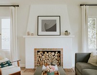 Simple living room interior, fireplace