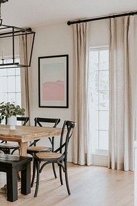 Bright dining room with wooden table