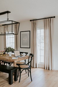 Bright dining room with wooden table