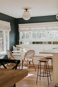 Bright dining room with wooden table