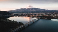Travel desktop wallpaper, Mount Fuji and Lake Kawaguchi, Japan background, travel destination