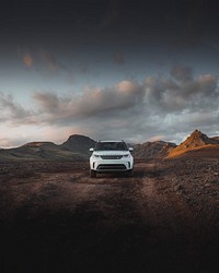 2019, Iceland, White Landrover driving in the countryside