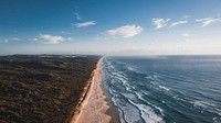 Beach desktop wallpaper, seascape nature background, drone shot