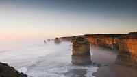 Travel desktop wallpaper, misty beach background, the Twelve Apostles