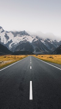 Nature phone wallpaper, mountain mobile background road to Mount Cook, New Zealand, travel destination