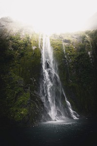 Beautiful Bowen falls in Milford Sound, New Zealand