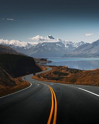 Beautiful view of a road leading to Mount Cook, New Zealand