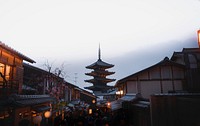 View of Kyoto street with the shrine, Japan