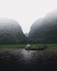 Boat on the river oat at Tam Coc National Park. 03 MARCH, 2019 - NINH BINH PROVINCE, VIETNAM