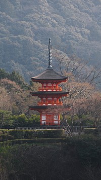 Travel phone wallpaper background, Pagoda in Kyoto's temple, Japan