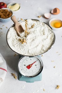 All-purpose flour in a bowl on a scale