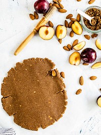 Ingredients for Almond plum galette food photography recipe idea