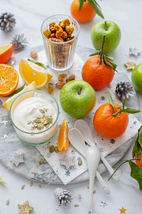 Citrus yogurt with caramelized nuts menu