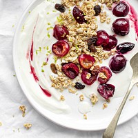 Roasted cherry greek yogurt breakfast