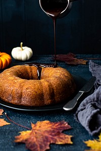 Chocolate covered pumpkin bundt cake