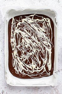 Dark chocolate drizzled with white choocolate 