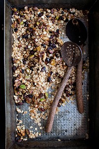 Homemade baked granola in a tray