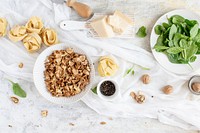 Ingredients for a homemade pappardelle pasta with mushrooms