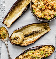 Healthy homemade roasted eggplants stuffing