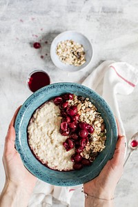 Cherry porridge in a bowl