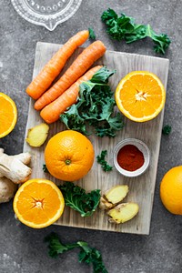 Fresh orange and carrot food photography