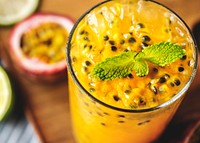 Fresh passionfruit smoothie macro shot