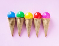 Different colored ice cream cones