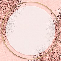 Gold shimmering round frame design element on a pink background