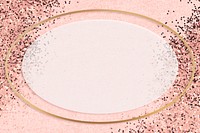 Gold shimmering oval frame design element on a pink background