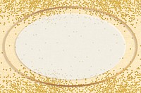 Gold shimmering oval frame design element on a beige background