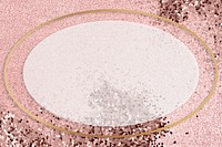 Gold shimmering oval frame design element on a pink background