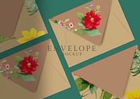 Floral invitation card envelope mockup